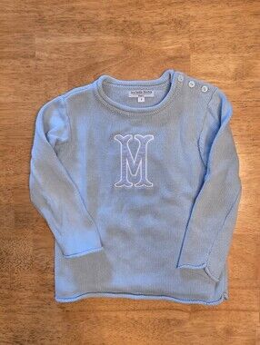 Southern Proper Baby Blue Monogram Knit Sweater - Kids